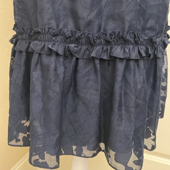 NWT Maggy London Mini Halter dress Women’s 12 Navy ruffles Ballet Core Sheer - Picture 6 of 10